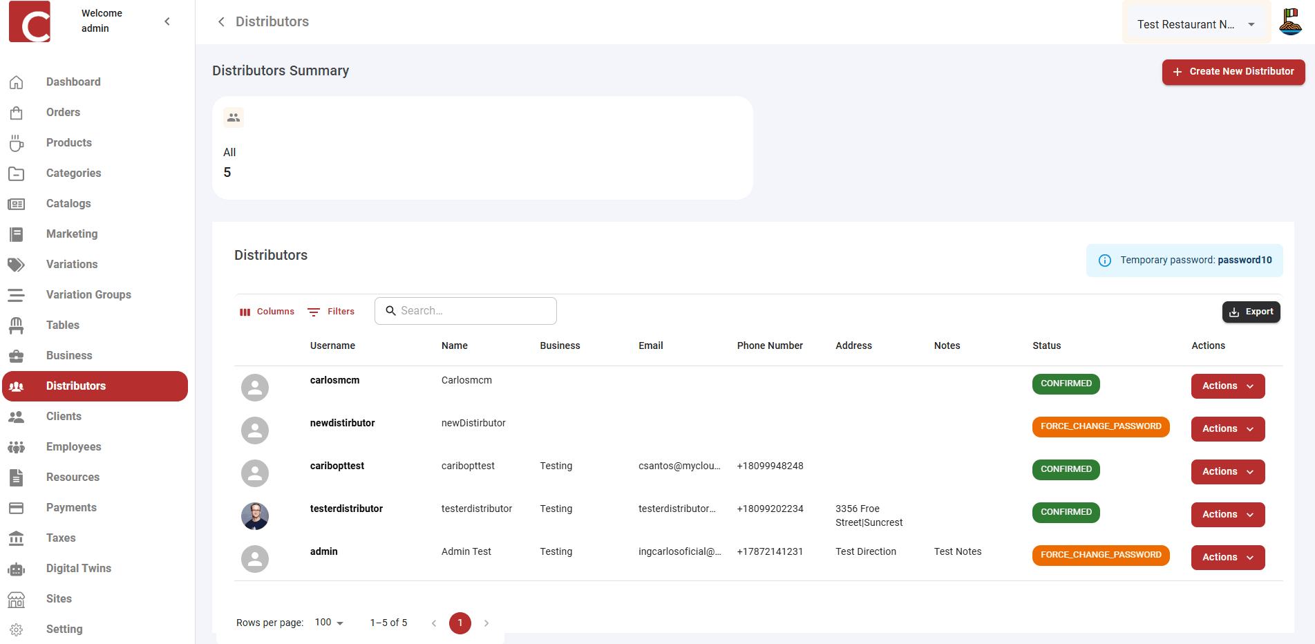 Distributors Page